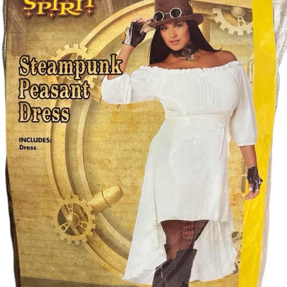 White Steampunk Peasant Dress Plus size